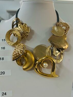 Vintage Upcycled Scarf Clip Hematite Bead Necklace "I Heart U" 18 in